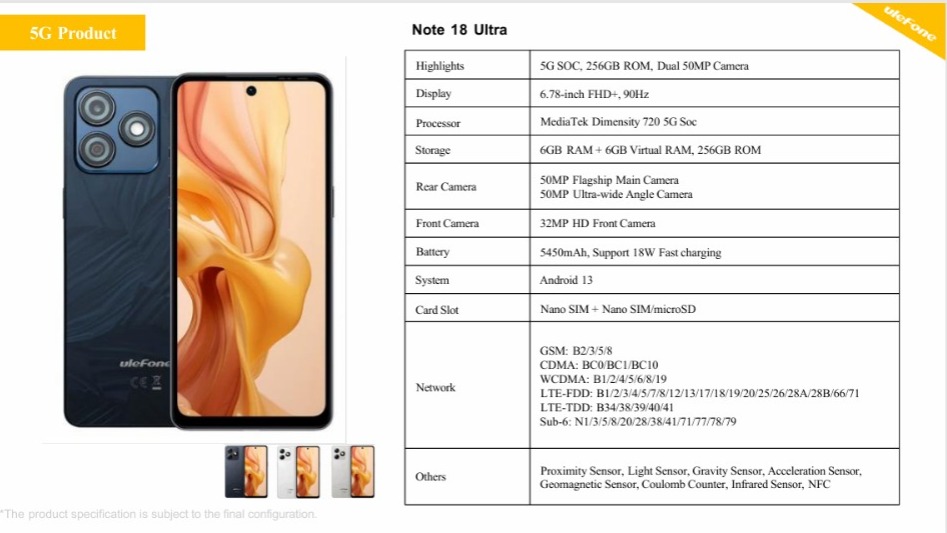 Ulefone Not 18ULTRA / 6GB+256GB/Titanum