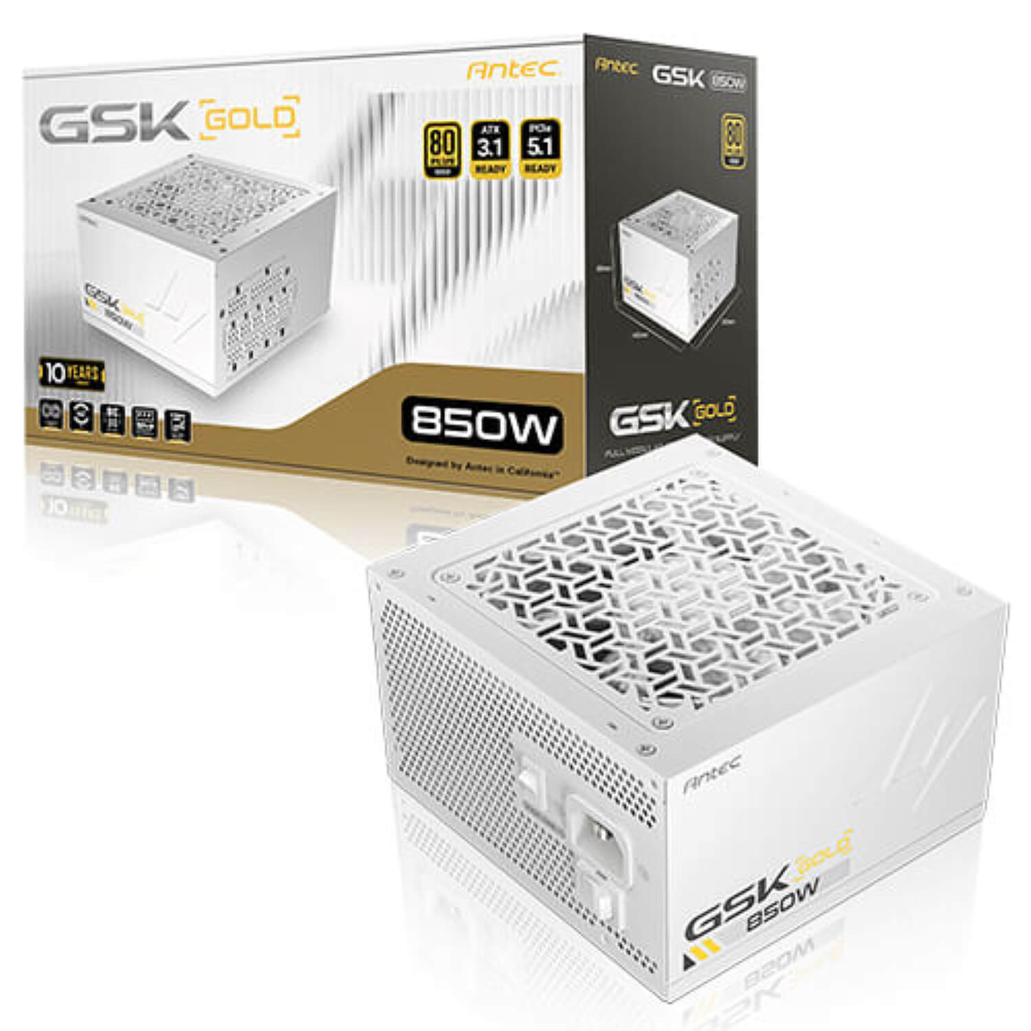 ספק כוח Antec GSK 850 V2 850W ATX3.1 80+ Gold Full Modular White