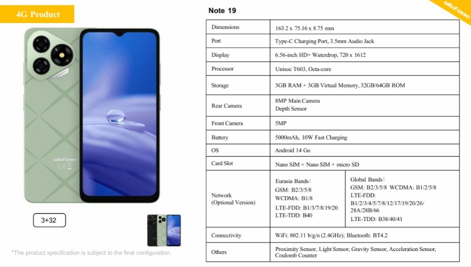 Ulefone Note 19/ 3GB +32GB/Black