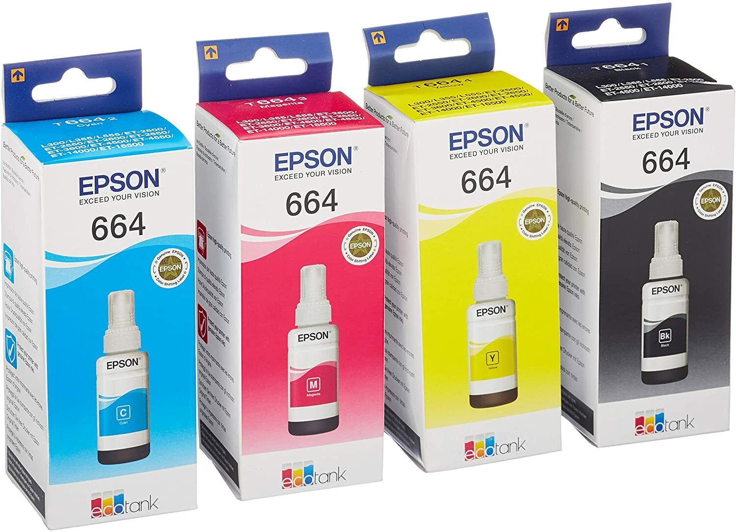 Epson 664 EcoTank Ink Black(T664120-S)/ Cyan (T664220-S) /Magenta (T664320-S)/Yellow (T664420-S)