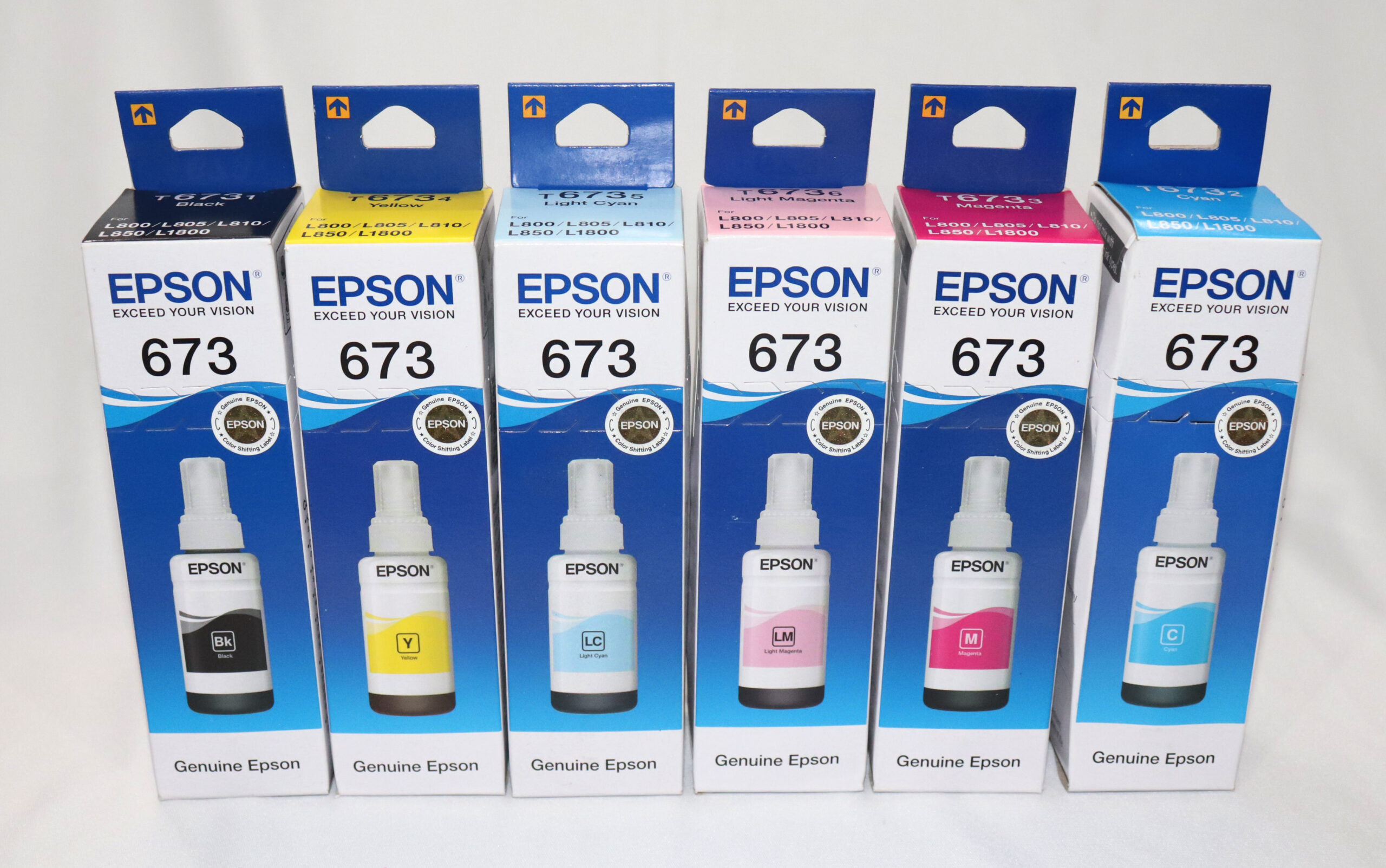 Epson 673 EcoTank  6 color Ink Series Bottle Black(13T67314A)/Cyan(C13T67324A)/ Magenta (C13T67334A)/Yellow(C13T67344A)/Light Cyan(C13T67354A)/ Light Magenta (C13T67364A)